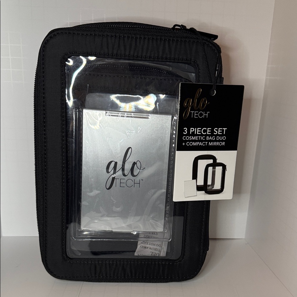 GLO Tech Black Cosmetic Bag Set with Mirror